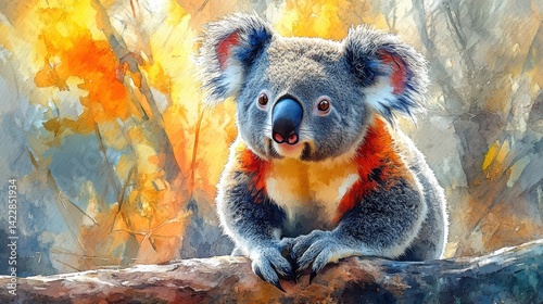 cool koala clipart watercolor art illustration detailed illustration - image stock photo