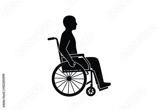 Disabled silhouette. This image shows a person sitting in a wheelchair, symbolizing accessibility, mobility aid, and representation of disability. Vector clipart illustration design.
