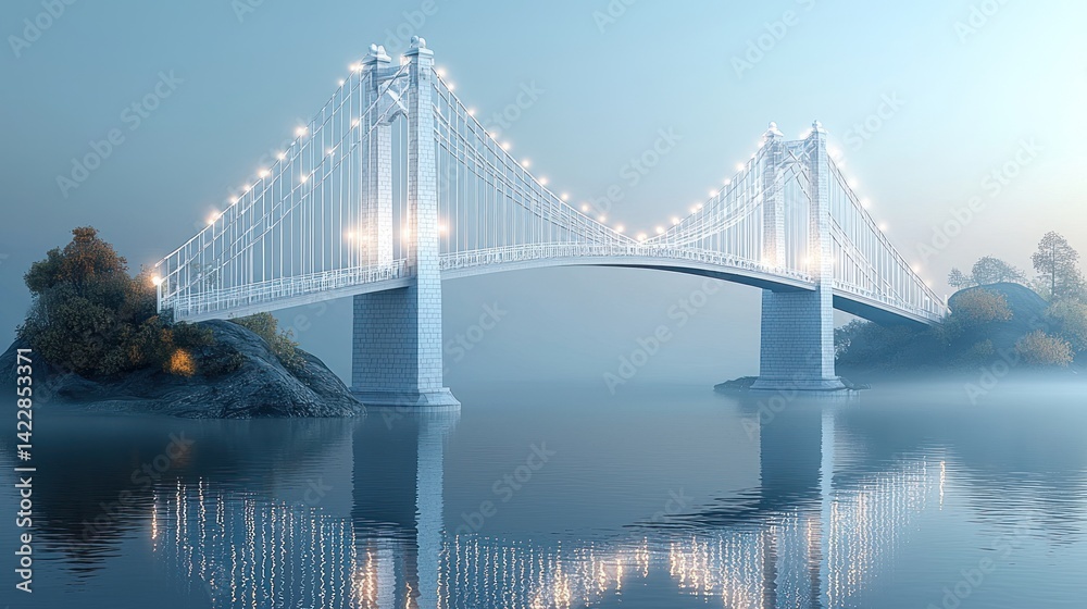 Fototapeta premium Serene Suspension Bridge at Dawn