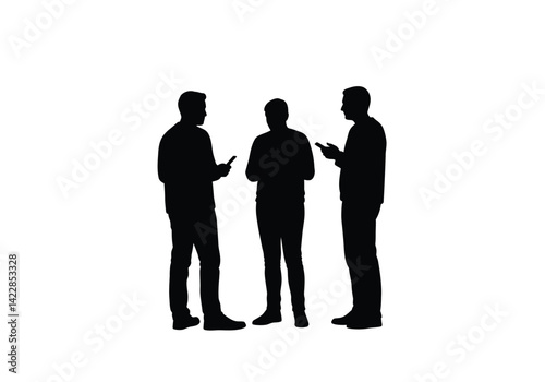 3 person silhouette. This image shows three individuals standing in silhouette, showcasing human connection, interaction, and minimal design. Vector clipart illustration design.