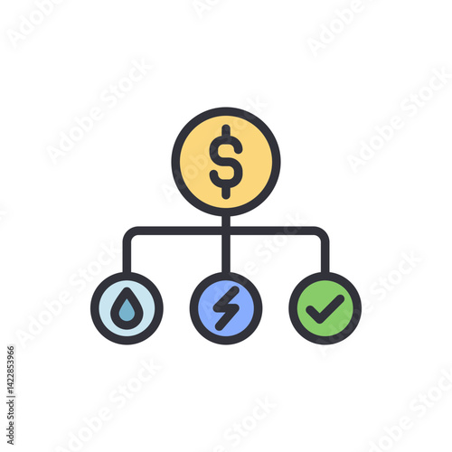 Budget management colored icons, minimalist vector illustration ,simple transparent graphic element .Isolated on white background