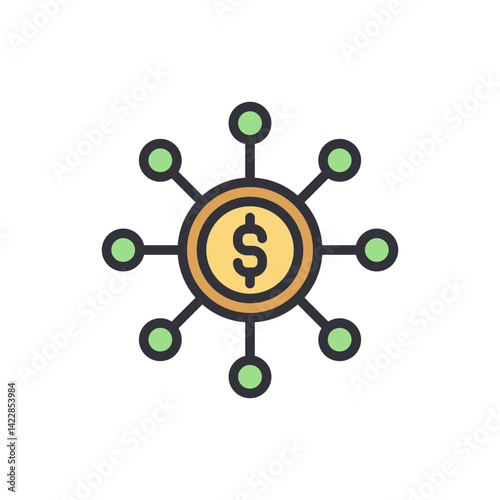 Budgeting colored icons, minimalist vector illustration ,simple transparent graphic element .Isolated on white background