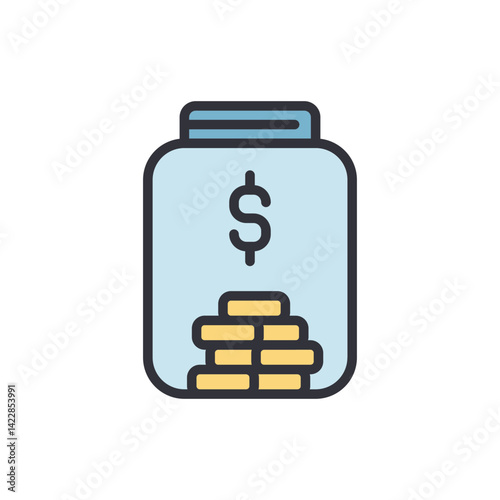 Budget saving colored icons, minimalist vector illustration ,simple transparent graphic element .Isolated on white background