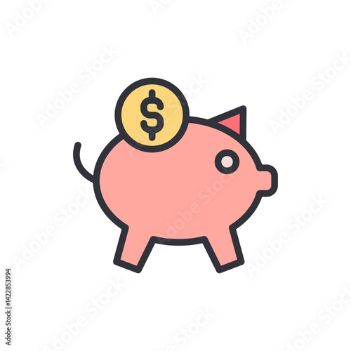 Budget saving colored icons, minimalist vector illustration ,simple transparent graphic element .Isolated on white background