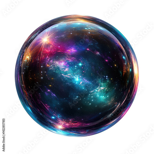 galaxy in a sphere on white background.