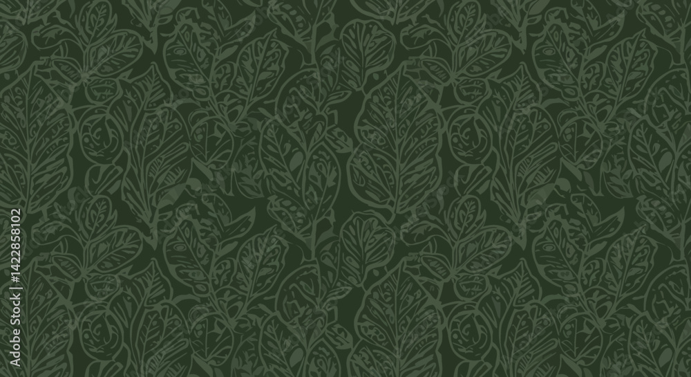 Dark green textured botanical pattern of foliage Dark green textured botanical pattern of foliage