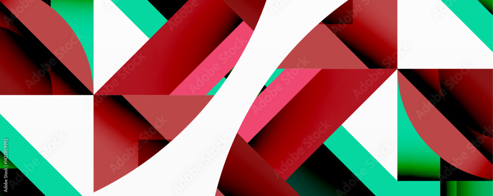 custom made wallpaper toronto digitalAbstract geometric composition. Sharp angles, vibrant colorsred, white, greencreate dynamic visual texture. Modern design, bold shapes, clean lines dominate image.