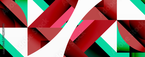 Wallpaper Mural Abstract geometric composition. Sharp angles, vibrant colorsred, white, greencreate dynamic visual texture. Modern design, bold shapes, clean lines dominate image. Torontodigital.ca