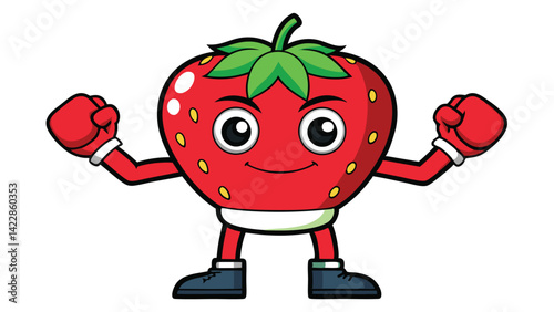 Cartoon strawberry boxer mascot illustration ready to fight for healthy eating