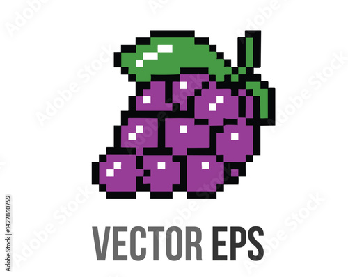 8 bits pixel art purple grape bunch fruit icon