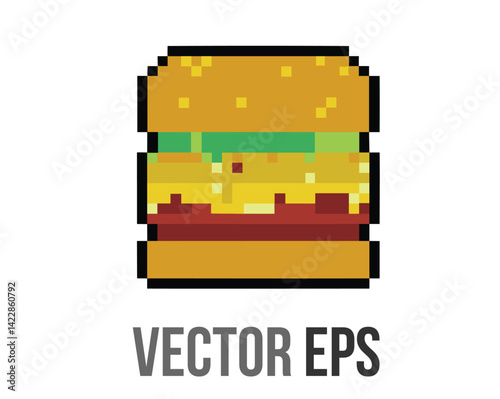 8 bits pixel art cheeseburger fast food icon