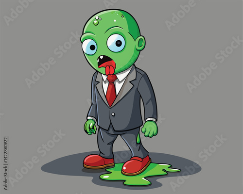 Cartoon zombie businessman walking in puddle of slime spooky halloween illustration