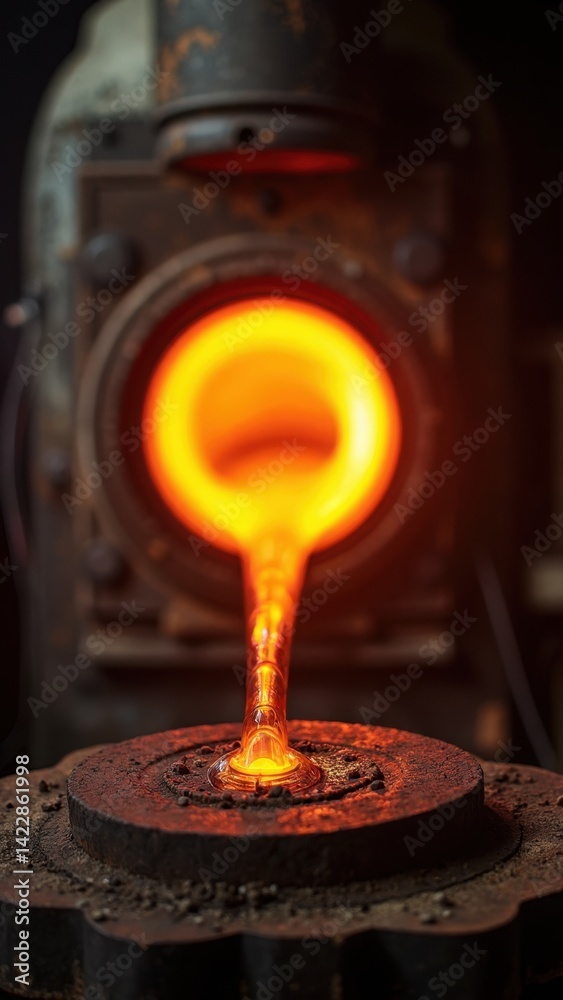 Artisans expertly shape molten glass at a glassblowing workshop, with the glowing furnace casting a warm light, creating an inviting atmosphere.