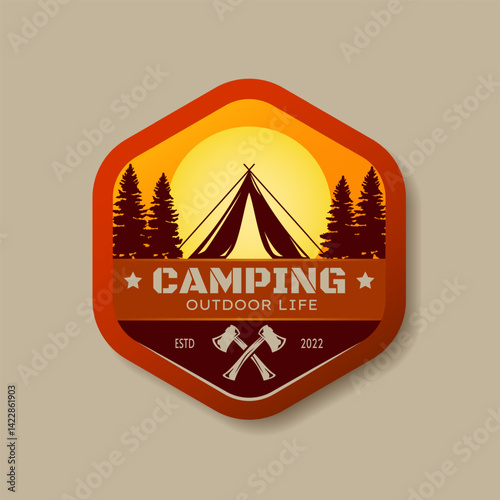 Adventure camping badge vector logo template