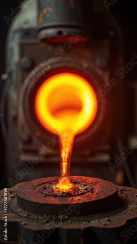 Obraz na płótnie Artisans expertly shape molten glass at a glassblowing workshop, with the glowing furnace casting a warm light, creating an inviting atmosphere. w salonie