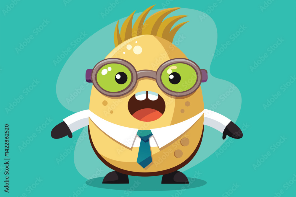 Naklejka premium Funny cartoon character with glasses and business tie on teal background