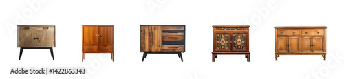 Collection of Buffet Cabinet front view full length isolate on transparency background