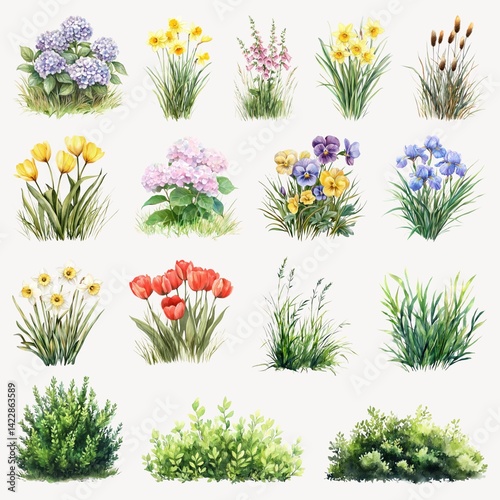Spring garden design element set