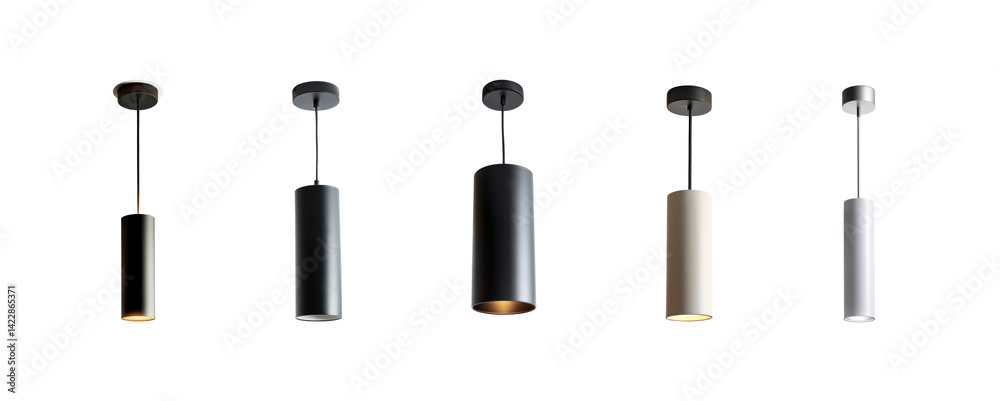 Obraz premium Collection of Cylinder Pendant Light front view full length isolate on transparency background