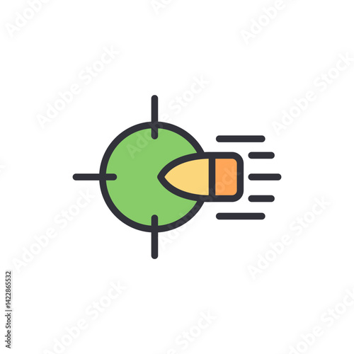 Shooting bullet colored icons, minimalist vector illustration ,simple transparent graphic element .Isolated on white background
