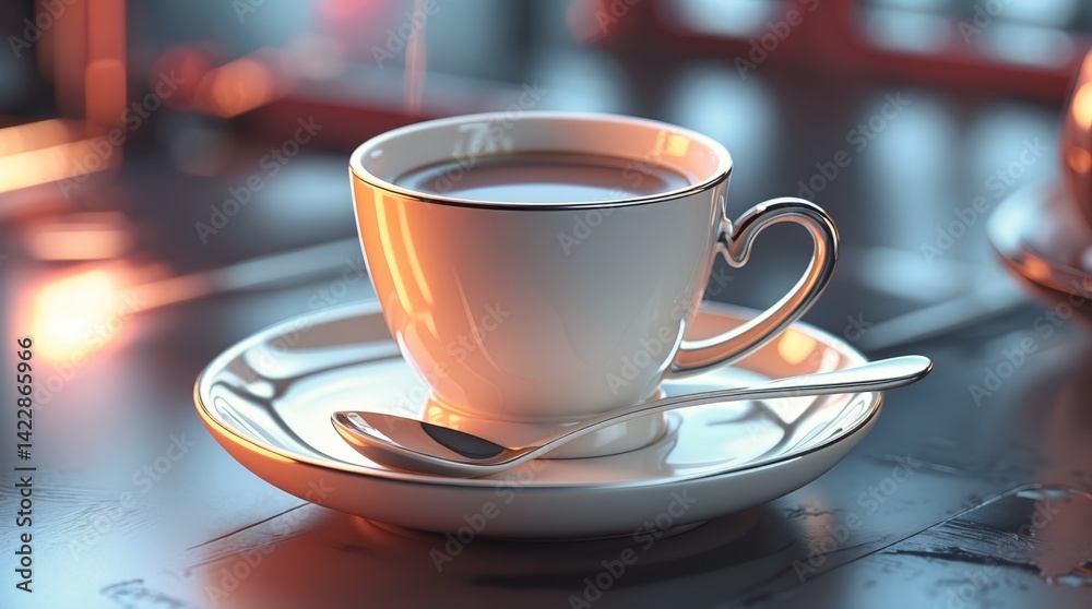 Fototapeta premium Coffee cup gleaming in soft light a refined moment captured