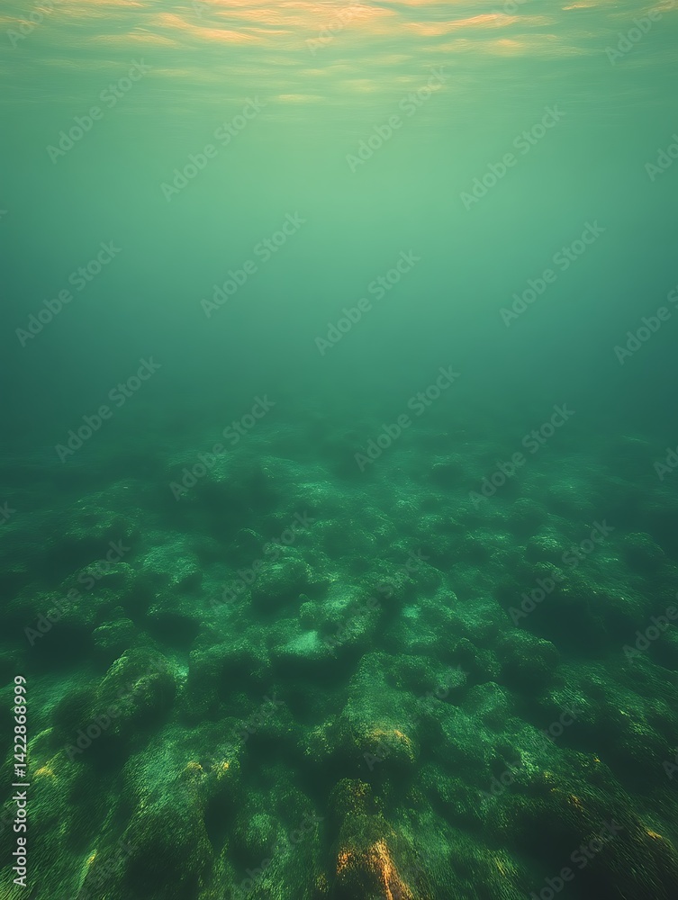 Fototapeta premium Underwater scene of seabed rocks.