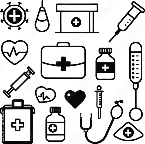 Medical Healthcare Icon Set for UI and Infographics. Clean Medical Icons Pack for Web and App Design
