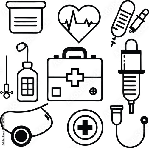 Medical Healthcare Icon Set for UI and Infographics. Clean Medical Icons Pack for Web and App Design
