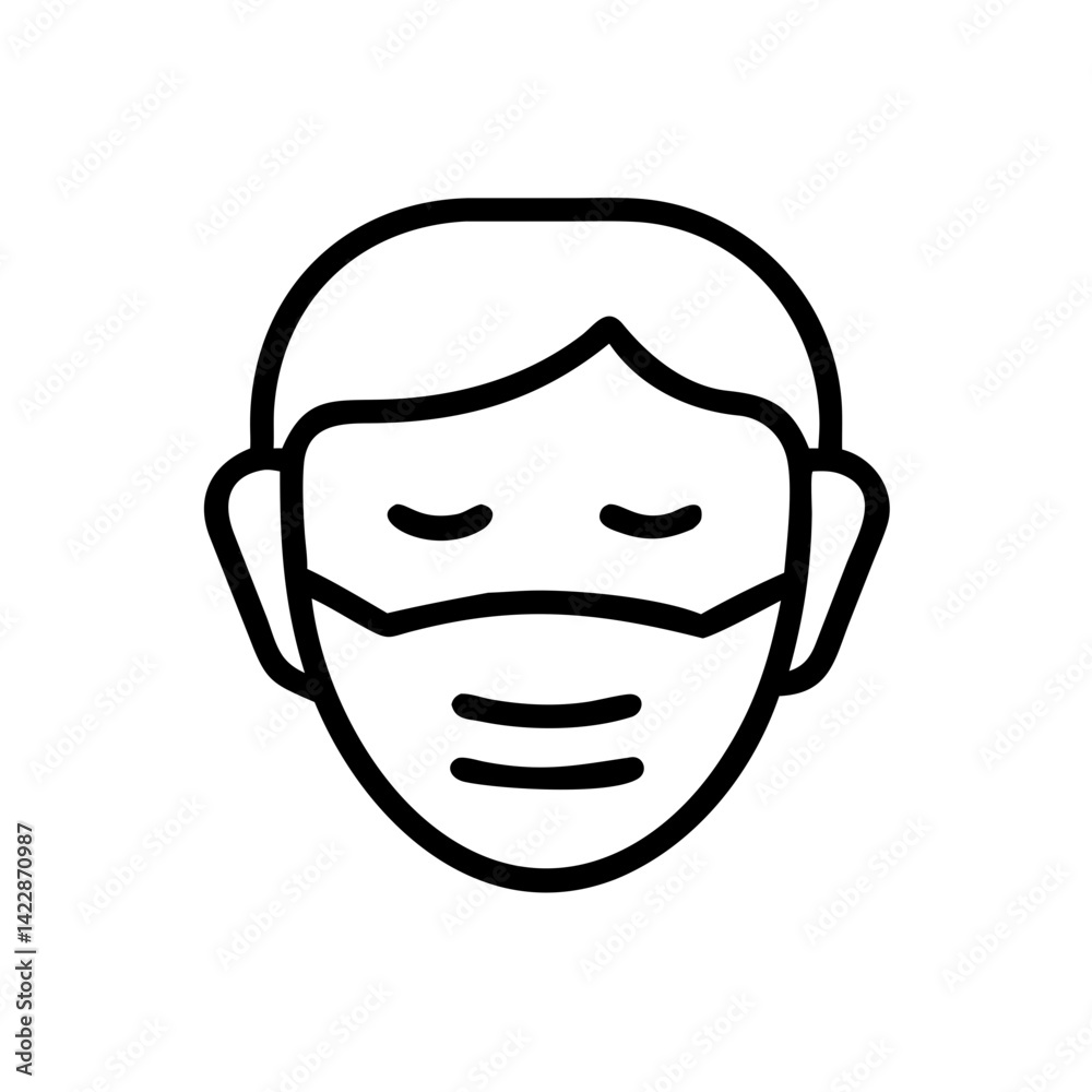 Person wearing face mask in minimalist style on a white background Person wearing face mask in minimalist style on a white background