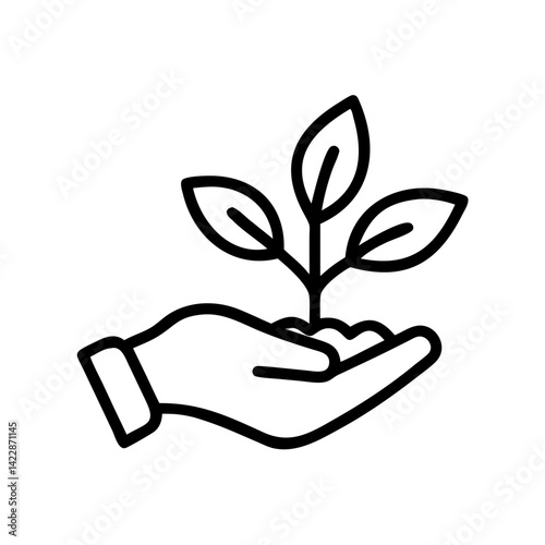 Plant care in hand in minimalist style on a white background