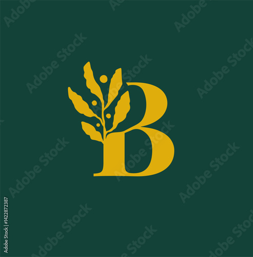 Luxury Initial B Combine With Leaves Icon Logo Design. Letter B Monogram Logo Identity for Branding, Business, Real Estate, Fasion and Elegant Brand