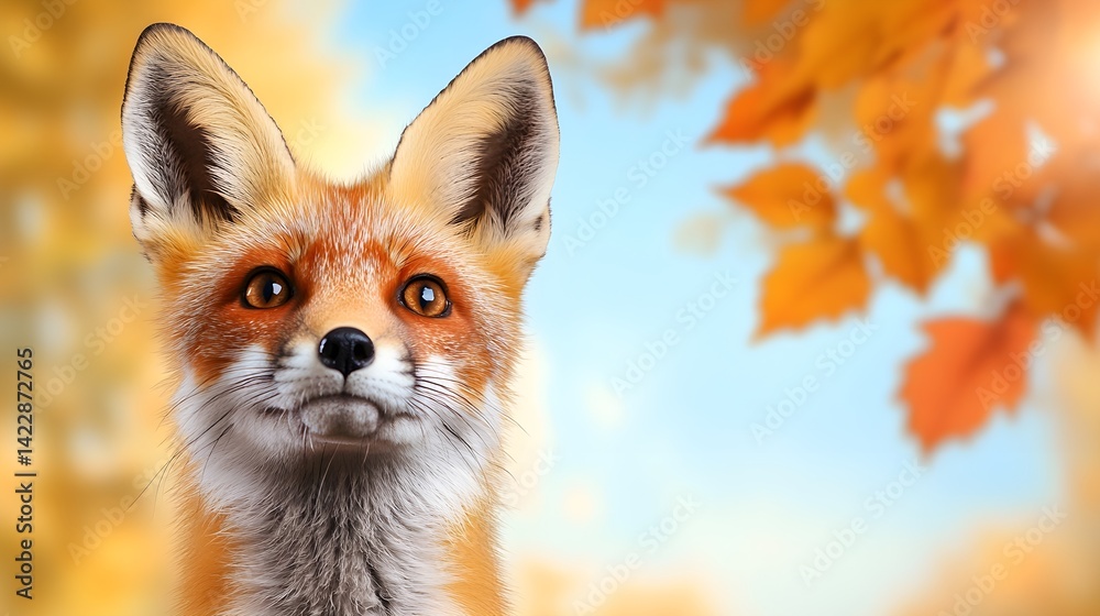 Fototapeta premium Portrait of a Fox in Autumn Colors with Soft Focus Background