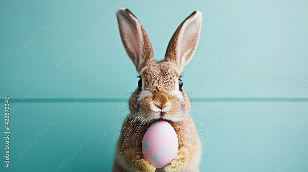 Fototapeta premium Easter bunny chaos delightful encounter with a cute rabbit and colorful eggs in a vibrant setting