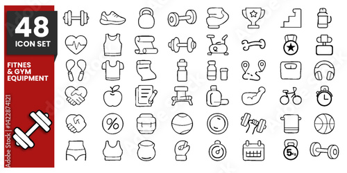 42 Essential Line Icons Fitnes & Gym Equipment theme