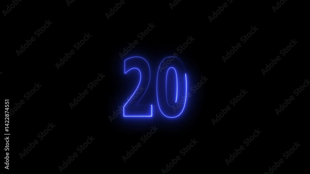 Glowing neon countdown 20 number animation. Countdown timer number animation. Glowing neon countdown 20 number animation. Countdown timer number animation.