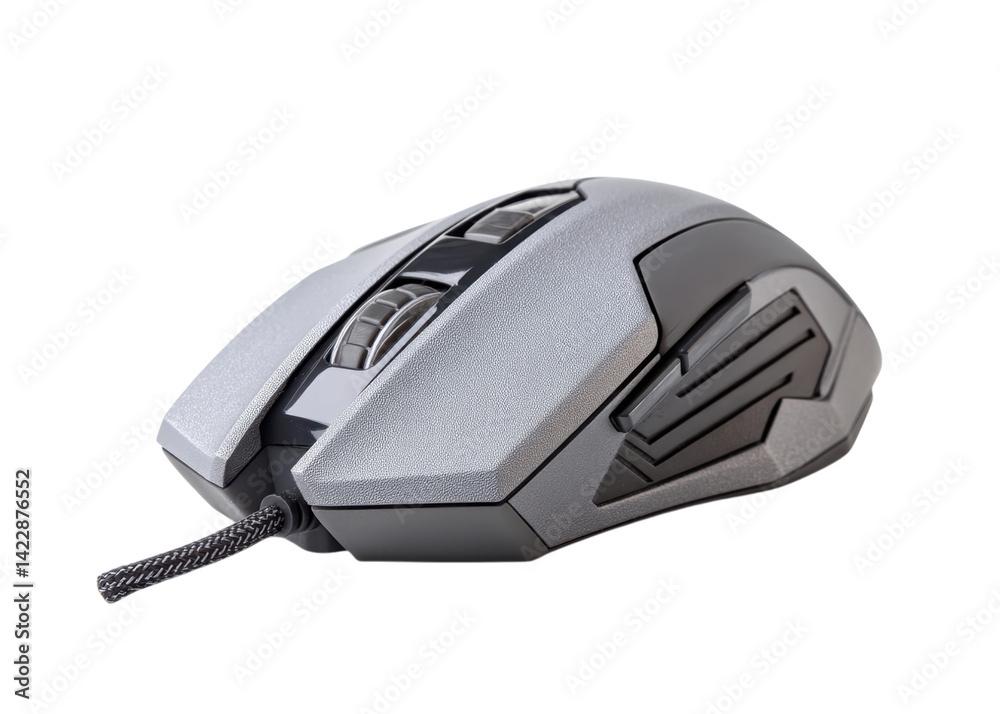 Gaming mouse on transparent background. High performance computer mouse for gamers. Ergonomic design with customizable buttons and high DPI.