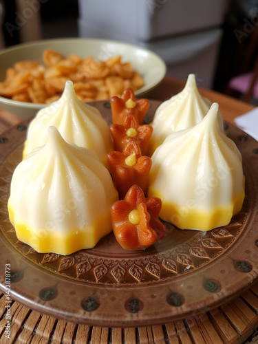 khanom La Thai sweet made for merit day in tenth lunar month, local food in Thailand festival