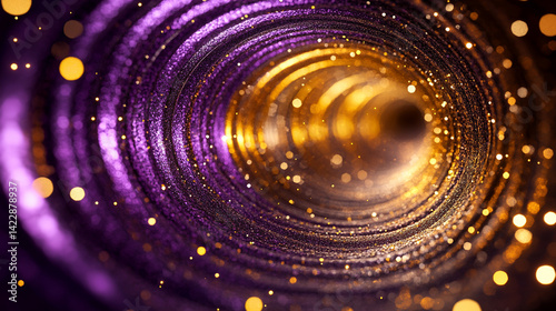 Cosmic portal framed in glossy obsidian radiates swirling violet and gold energy waves revealing a starry void beyond symbolizing mystery transition higher consciousness and the allure of the unknown
 photo