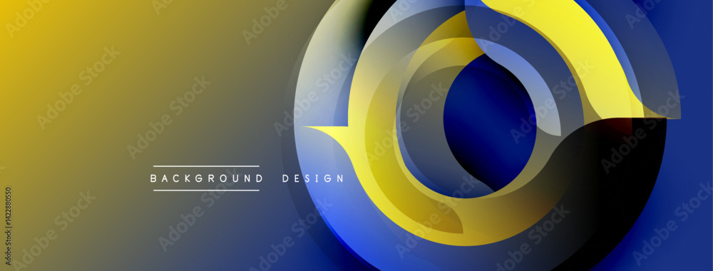 Abstract design features overlapping circles, gradients. Yellow, blue, gray tones create dynamic visual effect. Modern background suitable for presentations, branding. Abstract design features overlapping circles, gradients. Yellow, blue, gray tones create dynamic visual effect. Modern background suitable for presentations, branding.