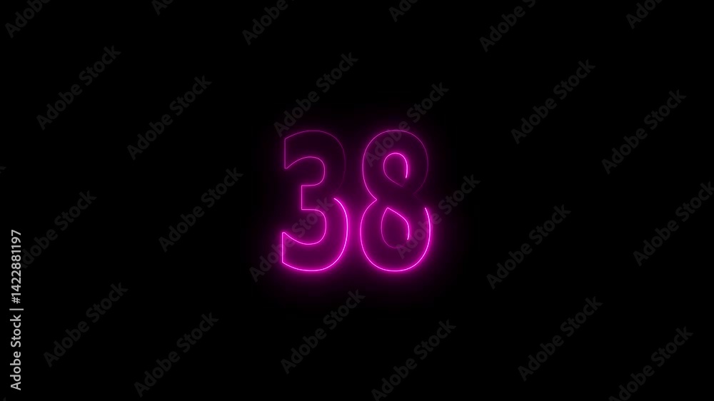 Glowing neon countdown 38 number animation. Countdown timer number animation. Glowing neon countdown 38 number animation. Countdown timer number animation.