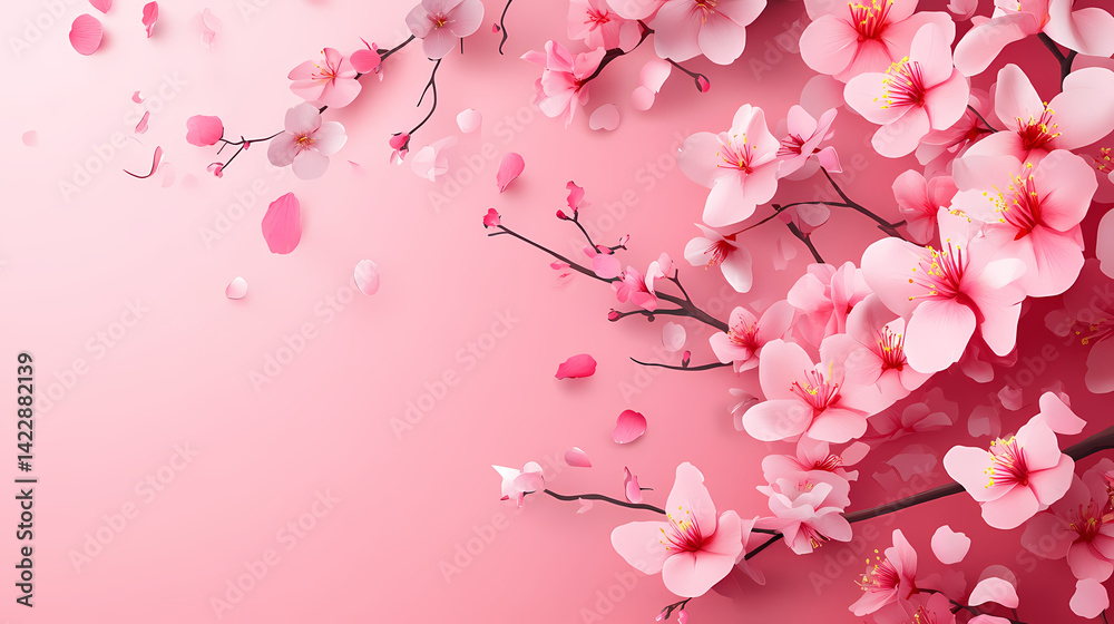 Abstract arrangement decoration chinese new year, lunar festival concept background. beautiful pink blossom border on modern pink red wallpaper. Lunar Bloom. Illustration Abstract arrangement decoration chinese new year, lunar festival concept background. beautiful pink blossom border on modern pink red wallpaper. Lunar Bloom. Illustration