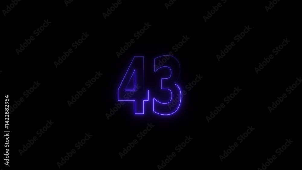 Glowing neon countdown 43 number animation. Countdown timer number animation. Glowing neon countdown 43 number animation. Countdown timer number animation.