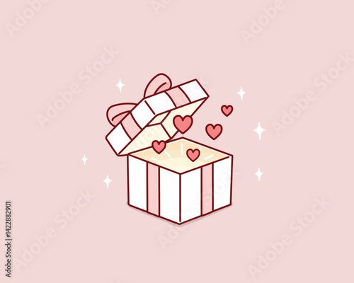 Open gift box with hearts. Vector illustration for Valentine's Day and romantic concept. Hand drawn style vector design illustrations.