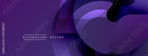 Abstract purple design features overlapping layers, creating dynamic visual flow. Smooth gradients, curved shapes offer modern aesthetic. Minimalist composition suits backgrounds, presentations.