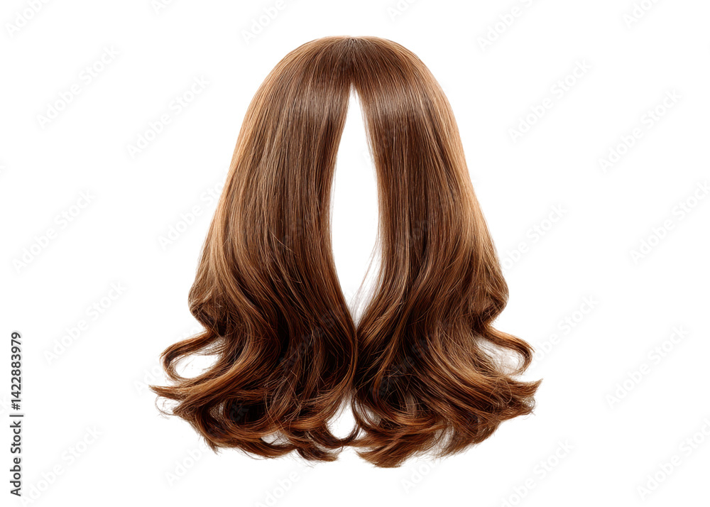 Fototapeta premium Wavy brown wig on a transparent background. Concept of beauty, fashion, and hair.