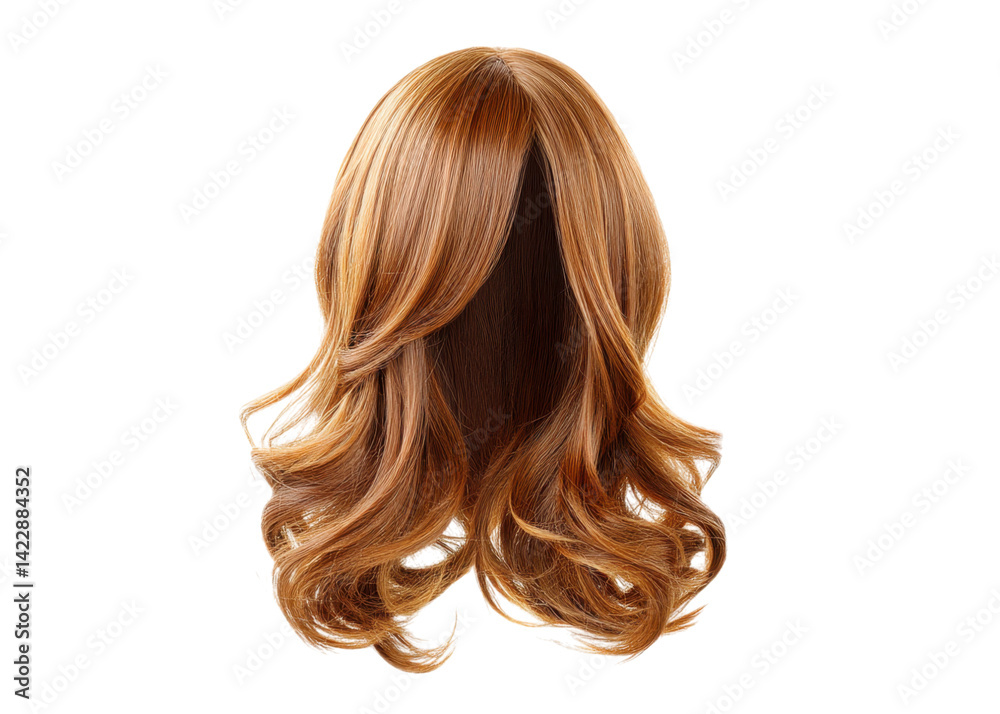 Obraz premium Wavy auburn wig on transparent background. Concept of beauty, fashion, and hair.