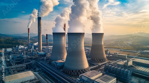 Aerial View of a Coal-Fired Power Plant Emitting Smoke into the Sky