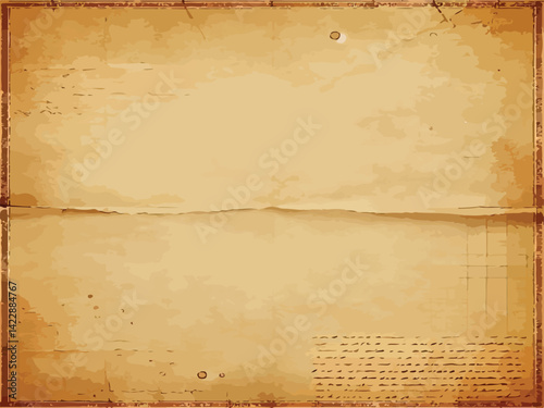 Vector illustration of aged, stained paper aged surface with torn edges and faint handwritten script. Texture suggests a vintage or antique feel. Ideal for vintage or antique designs.