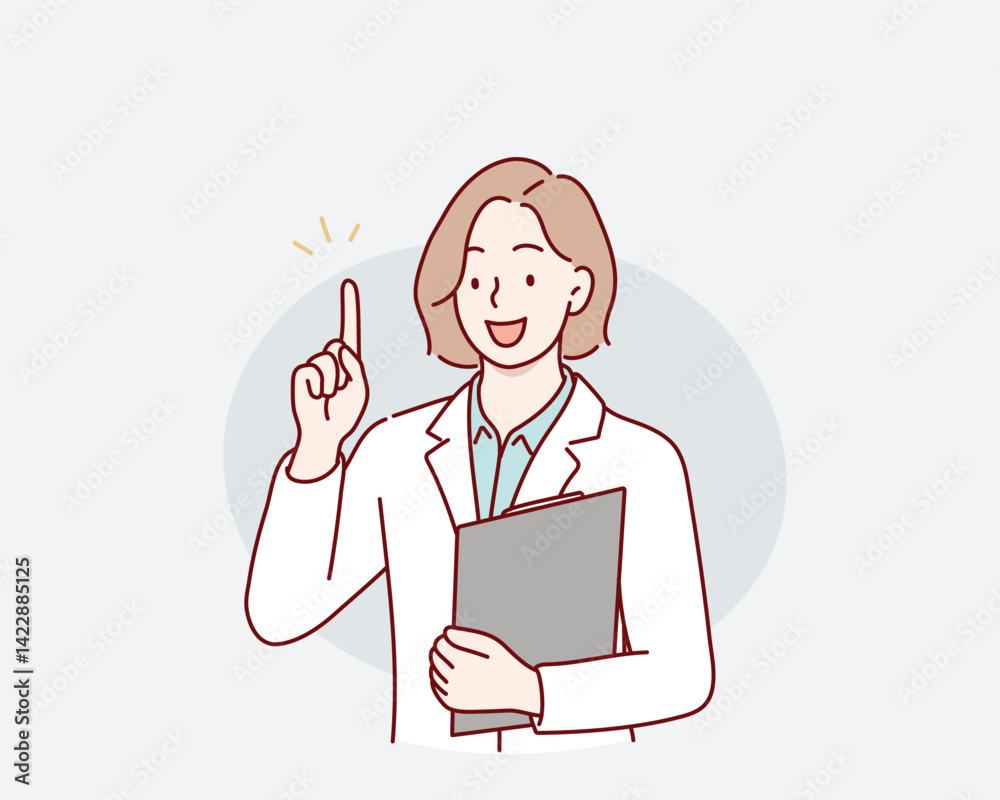 Business woman pointing finger at something. Happy face. Hand drawn style vector design illustrations. Business woman pointing finger at something. Happy face. Hand drawn style vector design illustrations.