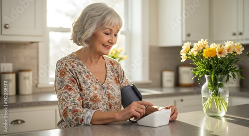 Senior Woman Checking Blood Pressure at Home